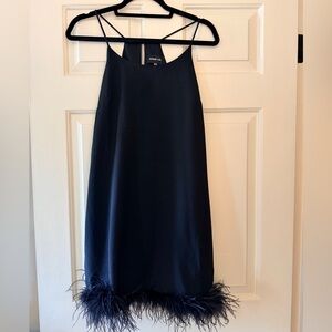 Sugarlips Black Feather-Hem Mini Slip Dress